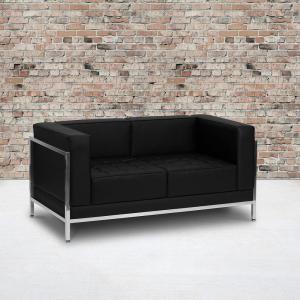 Flash Furniture HERCULES Imagination Series Contemporary White LeatherSoft Loveseat with Encasing Frame(Black)