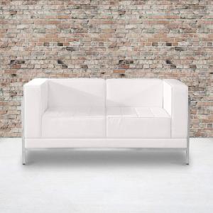 Flash Furniture HERCULES Imagination Series Contemporary White LeatherSoft Loveseat with Encasing Frame(Melrose White)