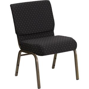Flash Furniture HERCULES Series 21”W Stacking Church Chair in Black Dot Patterned Fabric – Gold Vein Frame(Black Dot Patterned Fabric/Gold Vein Frame)