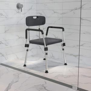 Flash Furniture HERCULES Series 300 Lb. Capacity Adjustable White Bath & Shower Chair with Quick Release Back & Arms(Grey)