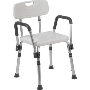 Flash Furniture HERCULES Series 300 Lb. Capacity Adjustable White Bath & Shower Chair with Quick Release Back & Arms(White)