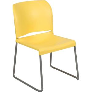 Flash Furniture HERCULES Series 880 lb. Capacity Yellow Full Back Contoured Stack Chair with Gray Powder Coated Sled Base(Yellow)