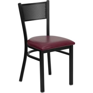 Flash Furniture HERCULES Series Black Grid Back Metal Restaurant Chair – Walnut Wood Seat(Burgundy Vinyl Seat/Black Metal Frame)