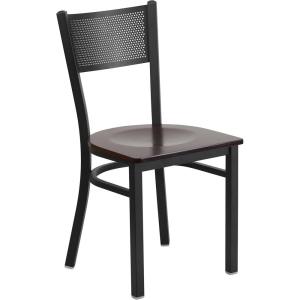 Flash Furniture HERCULES Series Black Grid Back Metal Restaurant Chair – Walnut Wood Seat(Walnut Wood Seat/Black Metal Frame)