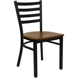 Flash Furniture HERCULES Series Black Ladder Back Metal Restaurant Chair – Black Vinyl Seat(Cherry Wood)