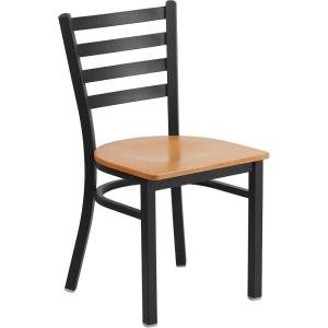 Flash Furniture HERCULES Series Black Ladder Back Metal Restaurant Chair – Black Vinyl Seat(Natural Wood)