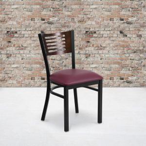 Flash Furniture HERCULES Series Black Slat Back Metal Restaurant Chair – Walnut Wood Back, Black Vinyl Seat(Walnut Wood Back/Burgundy Vinyl Seat/Black Metal Frame)