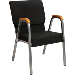 Flash Furniture HERCULES Series Church Chair – Gray Fabric – Stackable – 21″W – Wood Accented Arms – Silver Vein Frame(Black Fabric/Silver Vein Frame)