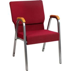 Flash Furniture HERCULES Series Church Chair – Gray Fabric – Stackable – 21″W – Wood Accented Arms – Silver Vein Frame(Burgundy Fabric/Silver Vein Frame)