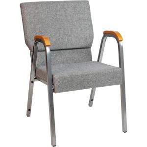 Flash Furniture HERCULES Series Church Chair – Gray Fabric – Stackable – 21″W – Wood Accented Arms – Silver Vein Frame(Gray Fabric/Silver Vein Frame)
