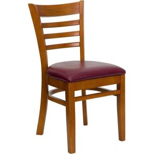 Flash Furniture HERCULES Series Ladder Back Mahogany Wood Restaurant Chair – Burgundy Vinyl Seat(Burgundy Vinyl Seat/Cherry Wood Frame)