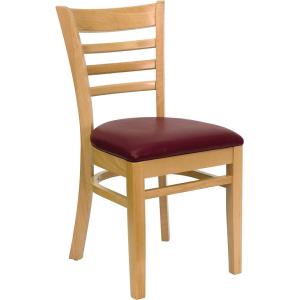 Flash Furniture HERCULES Series Ladder Back Mahogany Wood Restaurant Chair – Burgundy Vinyl Seat(Burgundy Vinyl Seat/Natural Wood Frame)