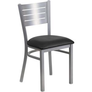Flash Furniture HERCULES Series Silver Slat Back Metal Restaurant Chair – Black Vinyl Seat(Black Vinyl Seat)