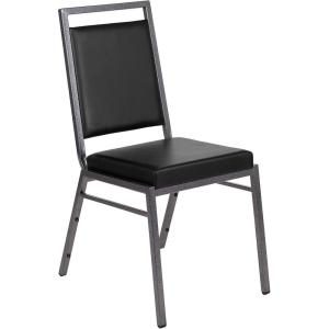 Flash Furniture HERCULES Series Square Back Stacking Banquet Chair in Dark Gray Fabric with Silvervein Frame(Black Vinyl/Silver Vein Frame)