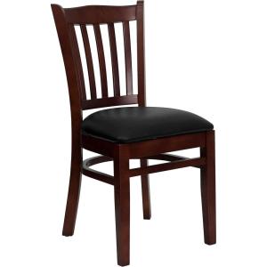 Flash Furniture HERCULES Series Vertical Slat Back Walnut Wood Restaurant Chair(Black Vinyl Seat/Mahogany Wood Frame)