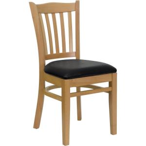 Flash Furniture HERCULES Series Vertical Slat Back Walnut Wood Restaurant Chair(Black Vinyl Seat/Natural Wood Frame)