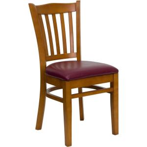 Flash Furniture HERCULES Series Vertical Slat Back Walnut Wood Restaurant Chair(Burgundy Vinyl Seat/Cherry Wood Frame)