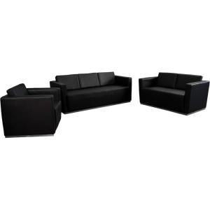 Flash Furniture HERCULES Trinity Series Contemporary Black LeatherSoft Loveseat with Stainless Steel Base(Set)