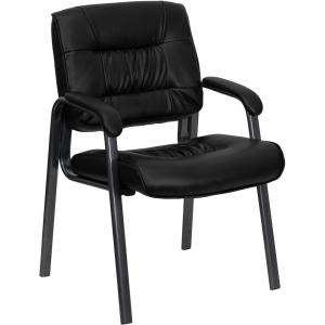 Flash Furniture Haeger White LeatherSoft Executive Side Reception Chair with Black Metal Frame(Black Leathersoft/Titanium Frame)