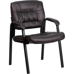 Flash Furniture Haeger White LeatherSoft Executive Side Reception Chair with Black Metal Frame(Brown Leathersoft/Black Frame)