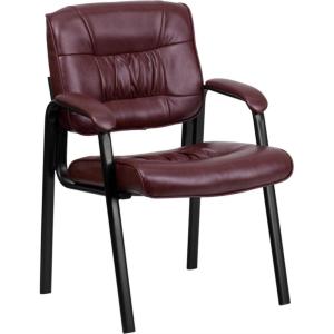 Flash Furniture Haeger White LeatherSoft Executive Side Reception Chair with Black Metal Frame(Burgundy Leathersoft/Black Frame)