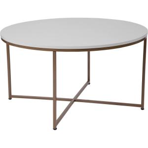 Flash Furniture Hampstead Collection Coffee Table – Modern White Finish Coffee Table – Crisscross Brushed Gold Frame