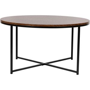 Flash Furniture Hampstead Collection Coffee Table – Modern White Marble Finish Coffee Table – Crisscross Brushed Gold Frame(Walnut/Matte Black)