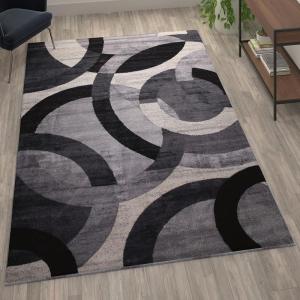 Flash Furniture Harken Collection 6′ x 9′ Geometric Area Rug – Black and Gray Olefin Facing – Jute Backing – Living Room or Bedroom