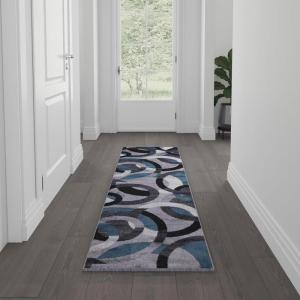 Flash Furniture Harken Collection 8′ x 10′ Geometric Area Rug – Black and Gray Olefin Facing – Jute Backing – Living Room or Bedroom(Blue)