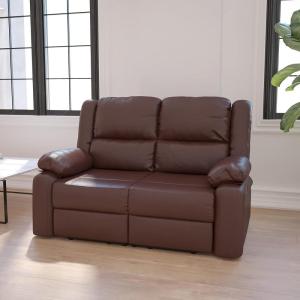Flash Furniture Harmony Series Black LeatherSoft Loveseat with Two Built-In Recliners(Brown Leathersoft)