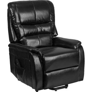 Flash Furniture Hercules – Cognac LeatherSoft Power Lift Recliner for Elderly(Black Leathersoft)