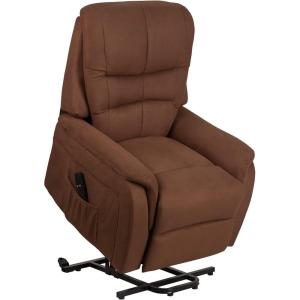 Flash Furniture Hercules – Cognac LeatherSoft Power Lift Recliner for Elderly(Brown Microfiber)
