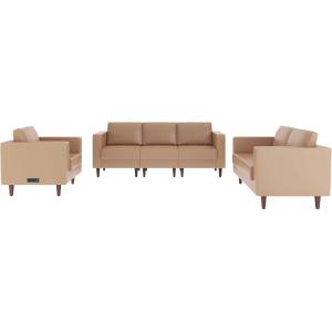Flash Furniture Hercules Artemis 3 Piece Commercial Seating Set for Reception and Lobby Use, Solid Wood Legs, 8 Outlets, 4 USB, and 4 USB-C Ports, Black LeatherSoft(Cognac)