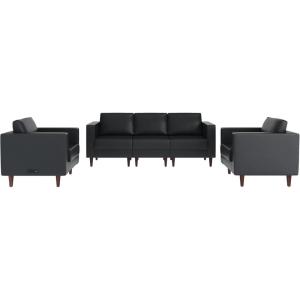 Flash Furniture Hercules Artemis 3 Piece Commercial Seating Set for Reception and Lobby Use, Solid Wood Legs, 8 Outlets, 4 USB, and 4 USB-C Ports, Cognac LeatherSoft(Black)