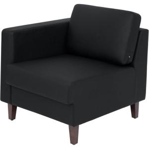 Flash Furniture Hercules Artemis Commercial Modular Left Arm Chair for Reception Areas with Solid Wood Legs, 2 Outlets, 1 USB, and 1 USB-C Ports, Cognac LeatherSoft(Black)
