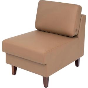 Flash Furniture Hercules Artemis Commercial Modular Middle Chair for Reception and Lobby Areas with Solid Wood Legs, Black LeatherSoft(Cognac)