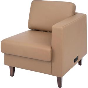 Flash Furniture Hercules Artemis Commercial Modular Right Arm Chair for Reception Areas with Solid Wood Legs, 2 Outlets, 1 USB, and 1 USB-C Ports, Black LeatherSoft(Cognac)