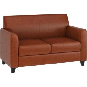 Flash Furniture Hercules Diplomat Series LeatherSoft Upholstered Loveseat, Modern Small Sofa for Living Room or Office, Black(Cognac)