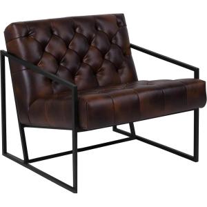 Flash Furniture Hercules Madison Series LeatherSoft Tufted Lounge Chair, Tufted Retro Accent Chair for Living Room or Office, Black(Bomber Jacket)
