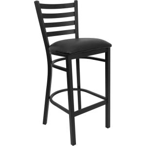 Flash Furniture Hercules Series Ladder Back Metal Restaurant Barstool, Modern Upholstered Armless Bar Height Chair for Restaurants and Kitchens, Black(Black Vinyl Seat/Black Metal Frame)