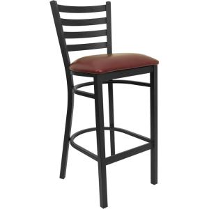 Flash Furniture Hercules Series Ladder Back Metal Restaurant Barstool, Modern Upholstered Armless Bar Height Chair for Restaurants and Kitchens, Black(Burgundy Vinyl Seat/Black Metal Frame)