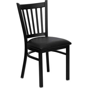 Flash Furniture Hercules Series Vertical Back Metal Restaurant Chairs, Upholstered Armless Dining Chairs for Restaurants/Kitchens, Set of 2, Black(Black Vinyl Seat)