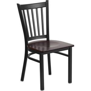 Flash Furniture Hercules Series Vertical Back Metal Restaurant Chairs, Upholstered Armless Dining Chairs for Restaurants/Kitchens, Set of 2, Black(Walnut Wood Seat)