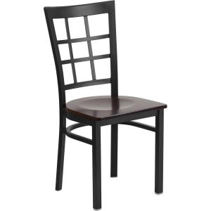 Flash Furniture Hercules Series Window Back Metal Restaurant Chair, Modern Upholstered Armless Dining Chair for Restaurants and Kitchens, Black(Walnut Wood Seat/Black Metal Frame)