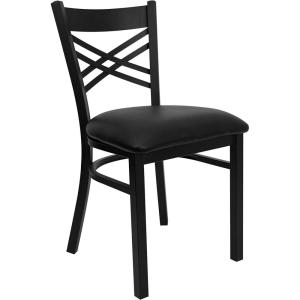 Flash Furniture Hercules Series “X” Back Metal Restaurant Chair, Modern Upholstered Armless Dining Chair for Restaurants and Kitchens, Black(Black Vinyl Seat/Black Metal Frame)
