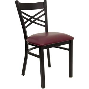Flash Furniture Hercules Series “X” Back Metal Restaurant Chair, Modern Upholstered Armless Dining Chair for Restaurants and Kitchens, Black(Burgundy Vinyl Seat/Black Metal Frame)