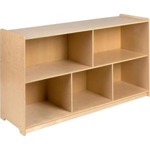 Flash Furniture Hercules Wooden 5-Section School Coat Locker with Bench, Cubbies, and Storage Hooks, Preschool Cubby Organizer, 48″H x 48″L, Natural(30″H x 48″L – 5 Cubbies)