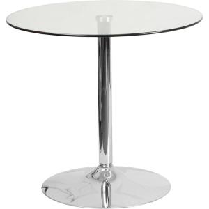 Flash Furniture Hills 31.5” Round Glass Dining Table with 29”H Chrome Base, Decorative Narrow Round Tempered Glass Cocktail Table, Clear/Silver