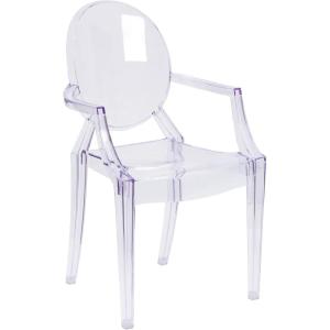 Flash Furniture Indoor/Outdoor Ghost Accent and Dining Chair with Curved Arms and Contoured Seat, Stackable Restaurant Chair, Transparent Crystal(Pack of 1)