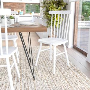 Flash Furniture Ingrid Commercial Windsor Solid Wood Dining Room Chairs, Modern Armless Dining Chairs for Kitchens and Restaurants, Set of 2, Black(White)
